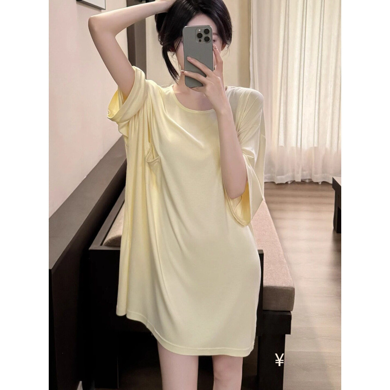 Internet Celebrity Simple Modal Nightgown for Women, Summer Sexy Thin Style with Medium Sleeves, Loose Fit for Pregnant Women, Ice Silk Cotton Sleepwear, Loungewear