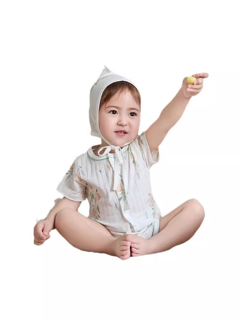 Ropa de pedo para bebé, ropa antibacteriana de manga corta para recién nacidos, mampara triangular para bebés transpirable para hombres y mujeres, una pieza delgada