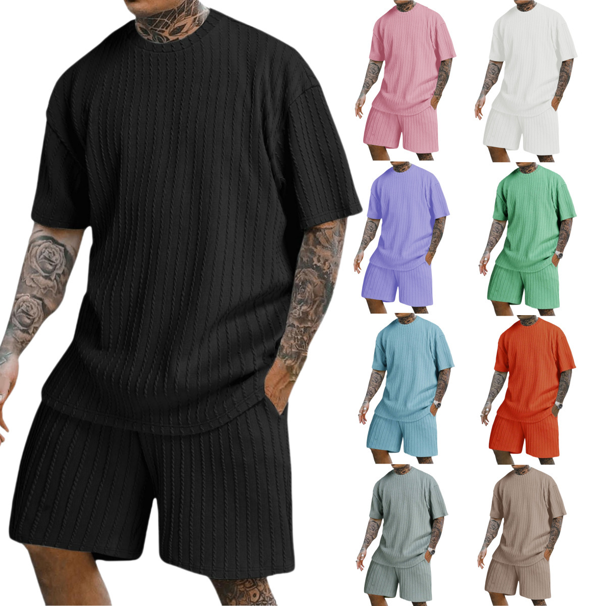 Completo sportivo uomo t-shirt e pantaloncini set due pezzi_voghion.com