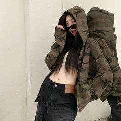 原版优质面料 美式复古风迷彩连帽卫衣休闲百搭宽松显瘦拉链外套