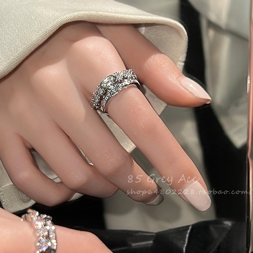 young luxury temperament super flash zircon detachable ring women's trendy open index finger ring fashion ring