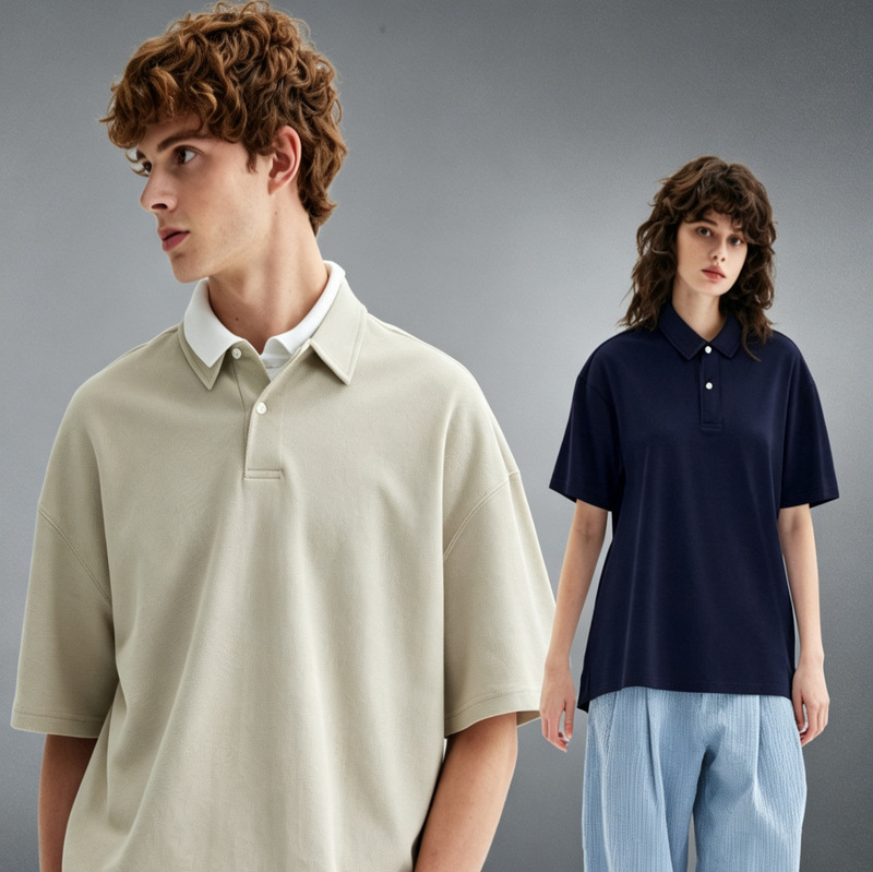 Solid Color Lapel Breathable 83% Cotton Summer Heavyweight 300g Large Version Cvc Loose New Style Polo Shirt Comfortable Short Sleeve