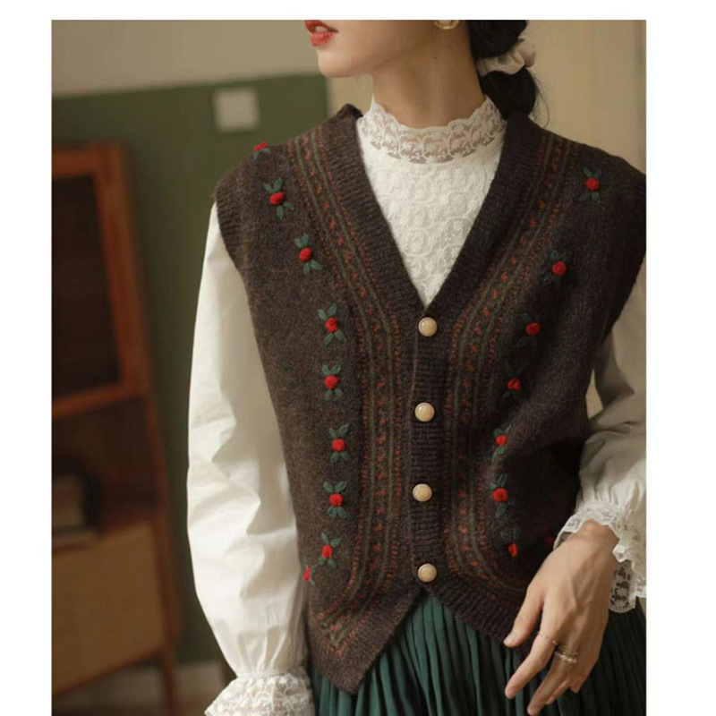 Vintage embroidery v neck sweater vest main image 0