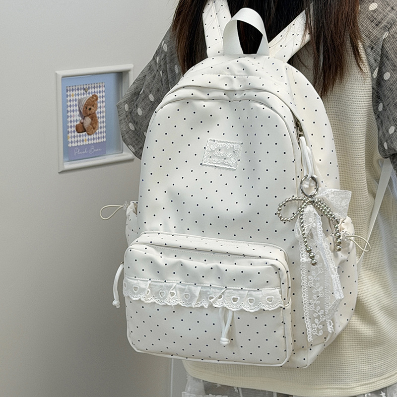 Polka Dot Lace Trim Spacious School Backpack 3