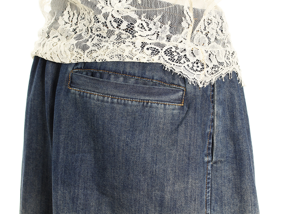 Personality Denim Two Piece Set Summer Drag Sister Sexy Lace Stitching Soft Surface Denim Suspender Shorts Sets