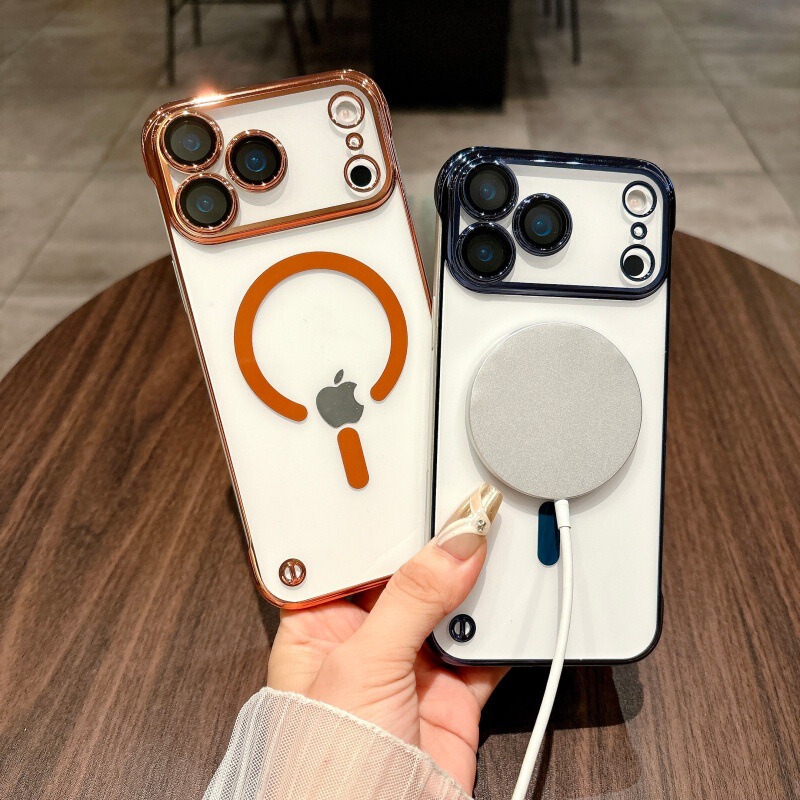 电镀无边框适用苹果17Promax手机壳超薄内置磁吸iPhone16透明护套|undefined