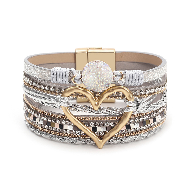 Cross-border Venta caliente bohemio de múltiples capas de cuero pulsera tejida a mano de oro gran amor pulsera de las mujeres