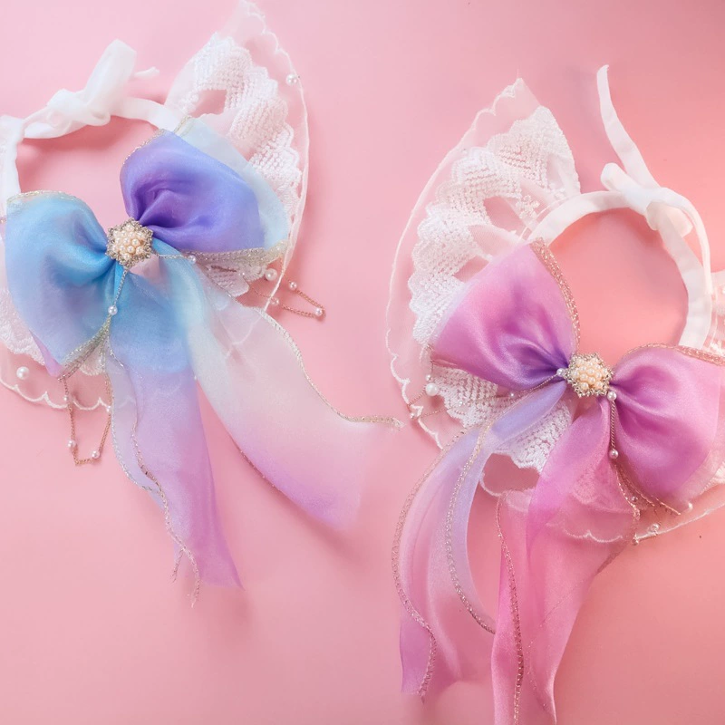 Специальный трансграничный ошейник для домашних животных Amazon котенок Собака Вышивка кружевной шарф Лук Ювелирные изделия кисточка жемчуг