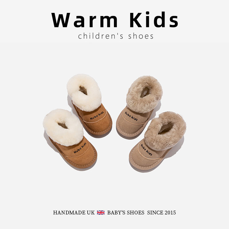 Genuine leather wool children's snow boots casual plus velvet winter…