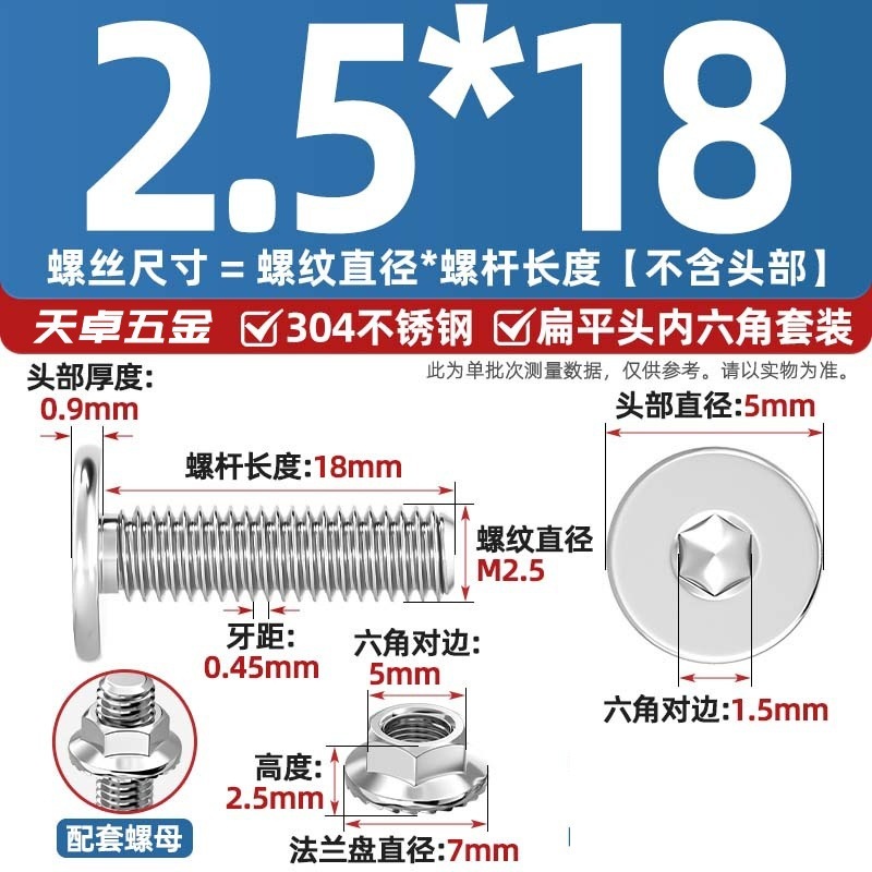 304不锈钢CM大平头超薄头C头扁平头内六角螺丝钉法兰边螺母套装M5|undefined