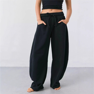 2025 Autumn New American Style Scimitar Sweatpants Women's Drapey Straight Wide Leg Pants Pocket Sports Casual Trousers