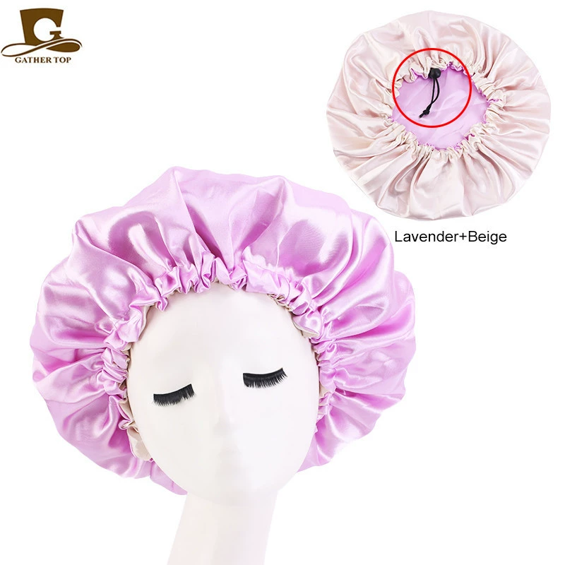 Double‑layer color‑block sleeping cap, adjustable buckle, reversible night/chemotherapy hair care hat, 36 cm