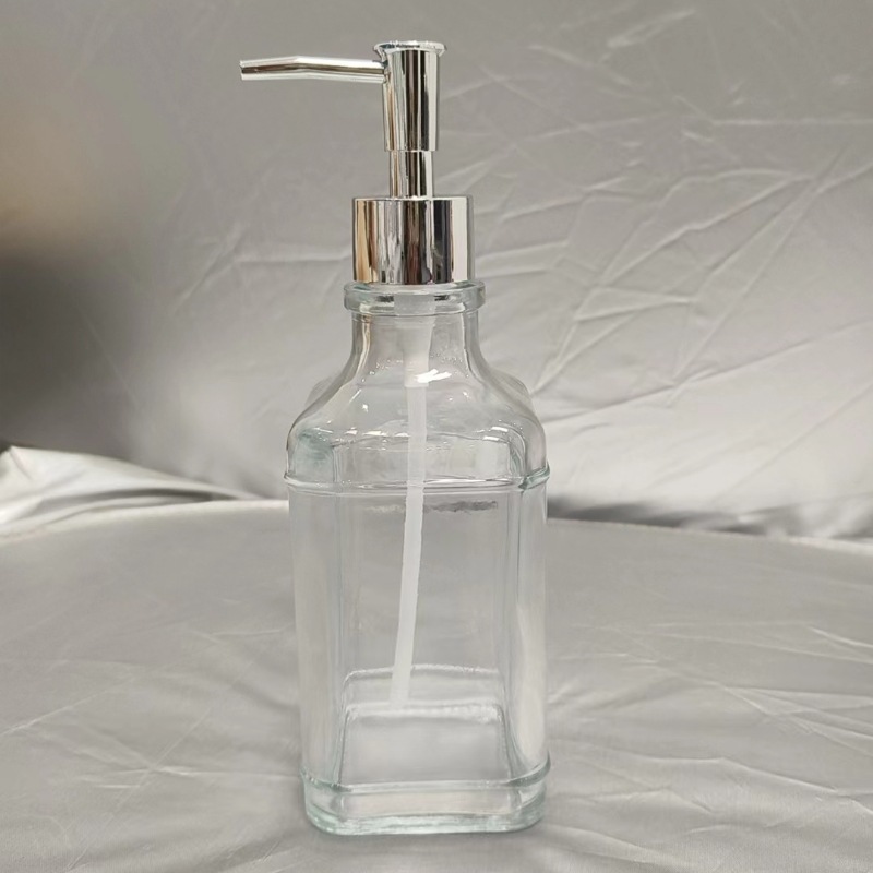 El fabricante suministra 420ml de desinfectante de manos, botella de vidrio transparente de color de patrón vertical cuadrado, botella de desinfectante de manos, vidrio