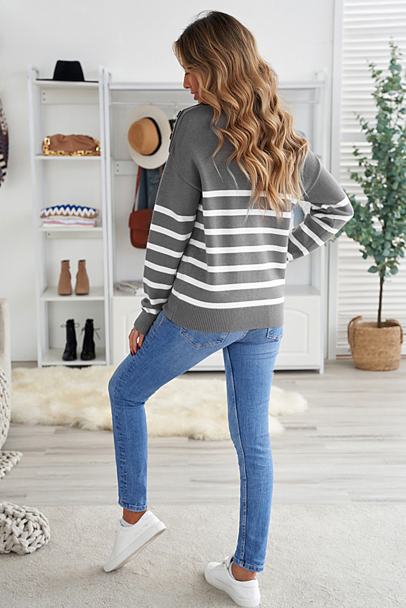 women s striped loose round neck pullover nihaostyles clothing wholesale NSQSY78168