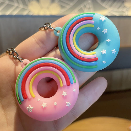 Wholesale cute male and female students schoolbag backpack pendant gift cartoon PVC donut keychain pendant