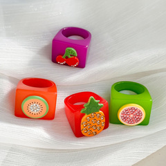 肯傑 夏季熱帶水果樹脂戒指女 歐美時尚百搭糖果色熱賣戒指女