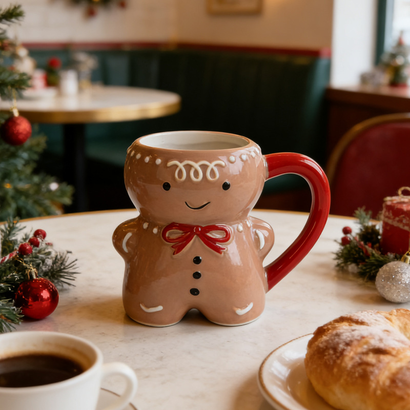 En stock cerámica Navidad hombre taza de pan de jengibre cerámica árbol de Navidad Taza de cerámica panqueque tostada cerámica taza de agua