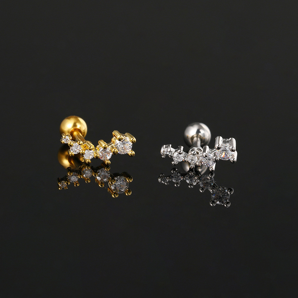 1 Piece 1 Pair Elegant Streetwear Geometric Inlay Copper Zircon Ear Studs display picture 3