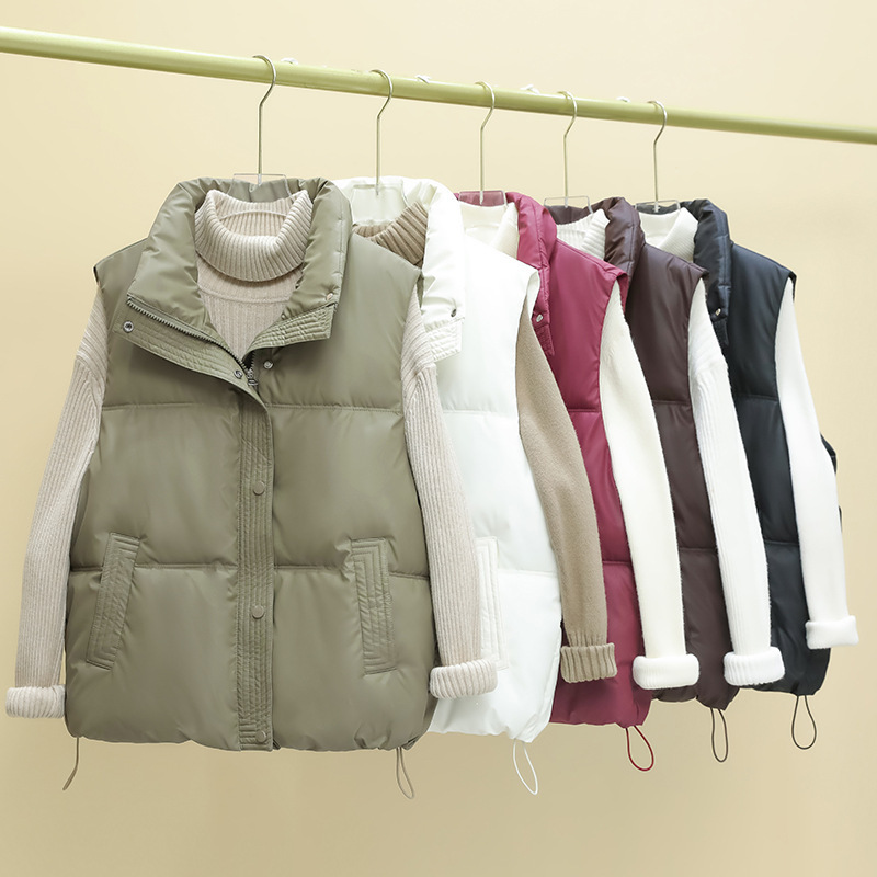 Down Cotton Pu No-Wash Vest for Women 2026 Autumn and Winter New Style Stand Collar Warm Cotton Vest Outerwear Vest Source Factory