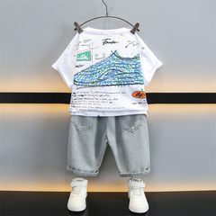 男童夏裝套裝洋氣兒童短袖衣服2024新款時髦痞帥男孩炸街夏季童裝