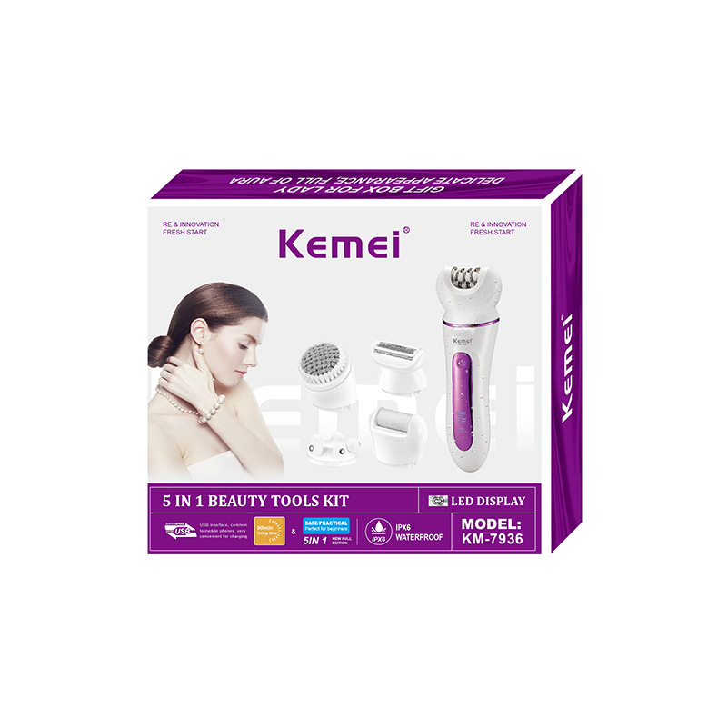 Dispositivo eléctrico de depilación Kemei KM-7936, dispositivo de depilación multifuncional, dispositivo de depilación y masaje con microdermoabrasión lavable para todo el cuerpo