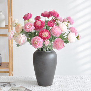 Peony artificial flower home living room decoration 3-head flocked thousands of postures dew lotus wedding decoration dew lotus artificial flowers