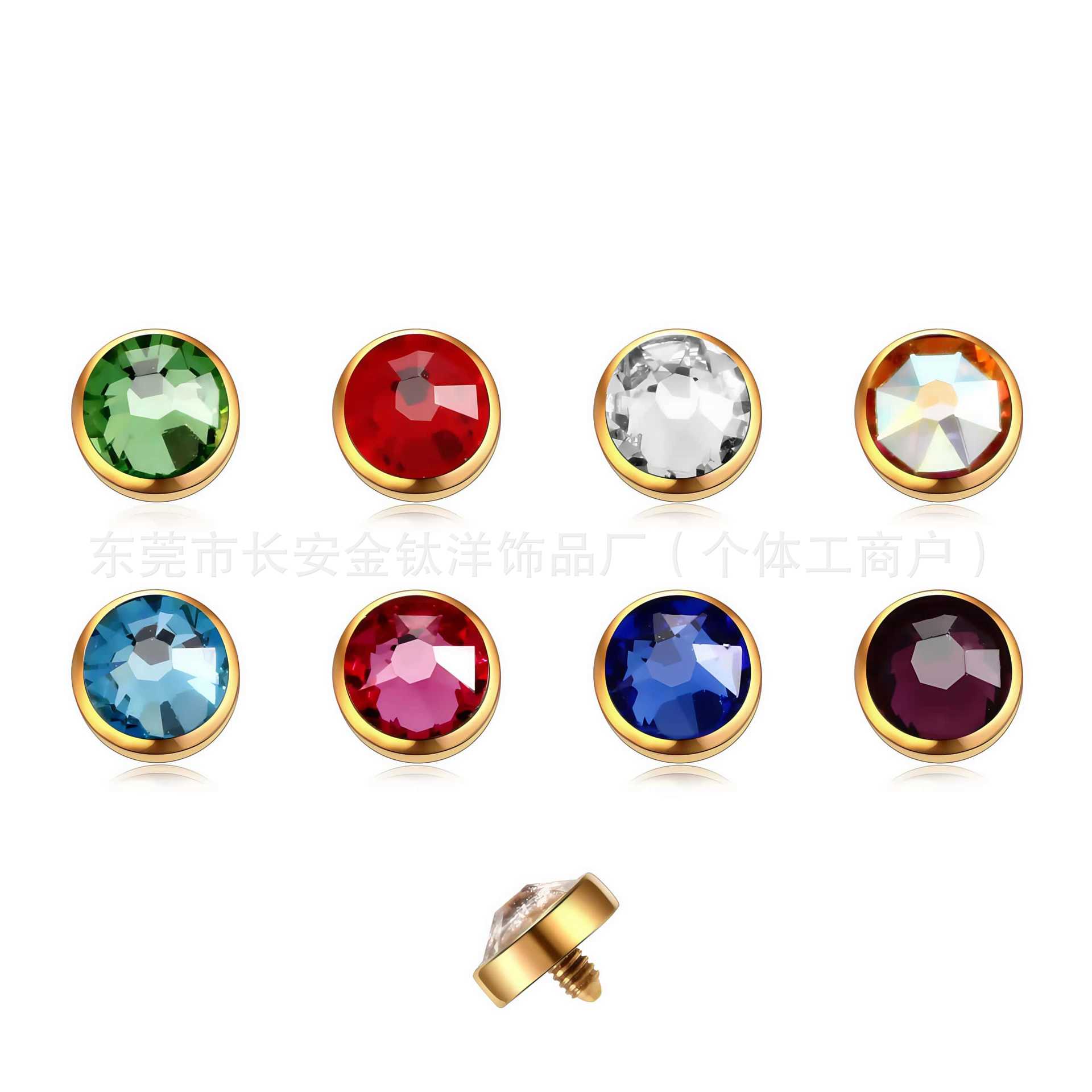 F136 Titanium Gold Embedded Nail with Czech Diamond Embedded Bone Nail Skin Implant Nail G23 Titanium Alloy Piercing Jewelry detail image 8