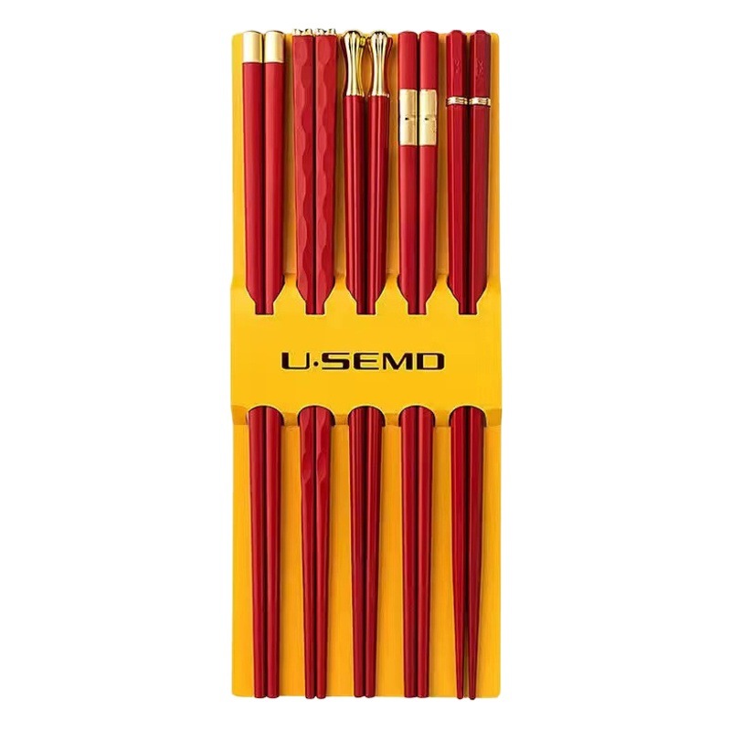 Palillos antibacterianos de aleación palillos antideslizantes para el hogar sin moho y antimoho para una persona de alto aspecto rojo boda festiva Kuaizi