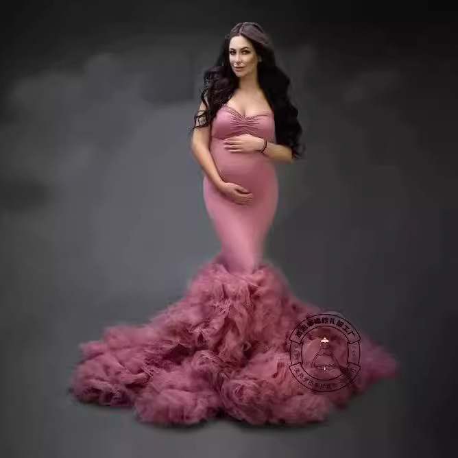 Amazon hot new soft gauze skirt waist elastic fishtail photo photo stitching pregnant women dress Amazon hot new soft gauze skirt waist elastic fishtail photo photo stitching pregnant women dress