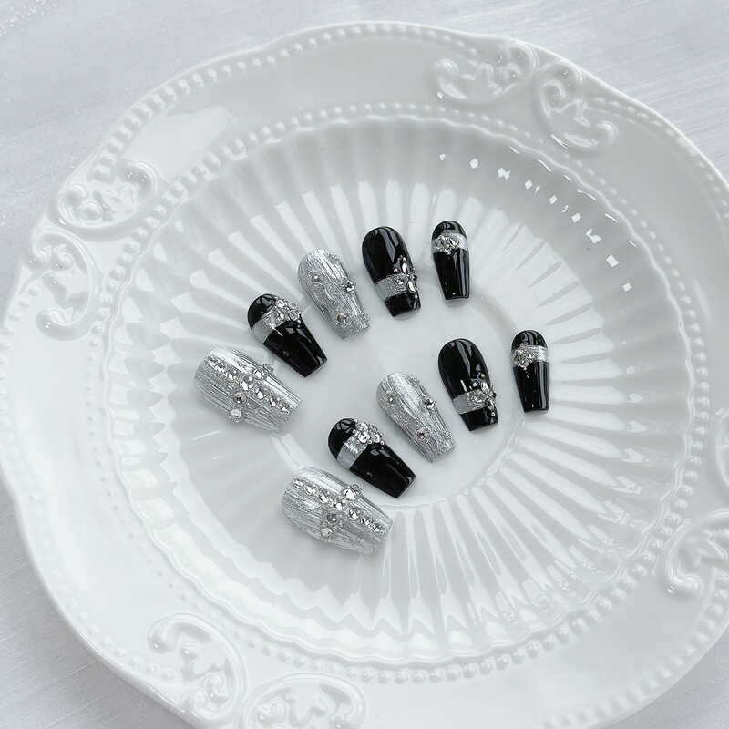 [Made in Shenzhen] Buccellati Pure Handmade Wearable Nails with Sparkling Crystal Rhinestones, Finished Fake Nails, Nail Art Pieces