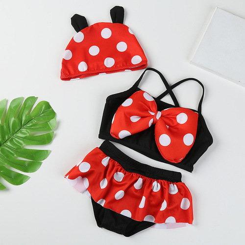 Girls swimsuit ins style baby split three-piece set girls swimsuit cute bow hot spring swimsuit for children