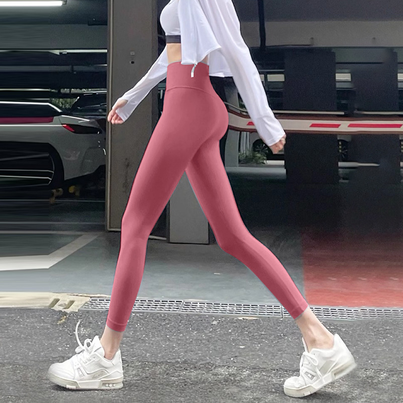 Pantalones de yoga desnudos, fitness, running, leggings ajustados, cintura alta, caderas, abdomen elástico, pantalones de tiburón
