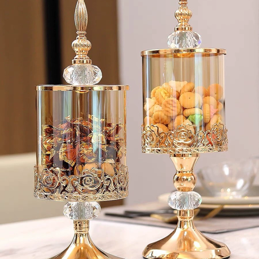 Легкая Роскошная банка для хранения из хрусталя с крышкой в европейском и американском стиле для гостиной, журнального столика, кружевной банки для конфет, украшения для хранения