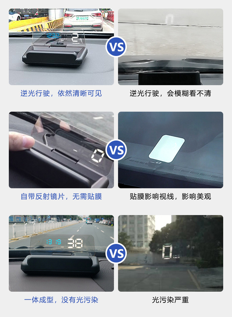 Car Hud Head-Up Display Car Obd Driving Computer Speed Water Temperature Meter High-Definition Optical Projector Universal