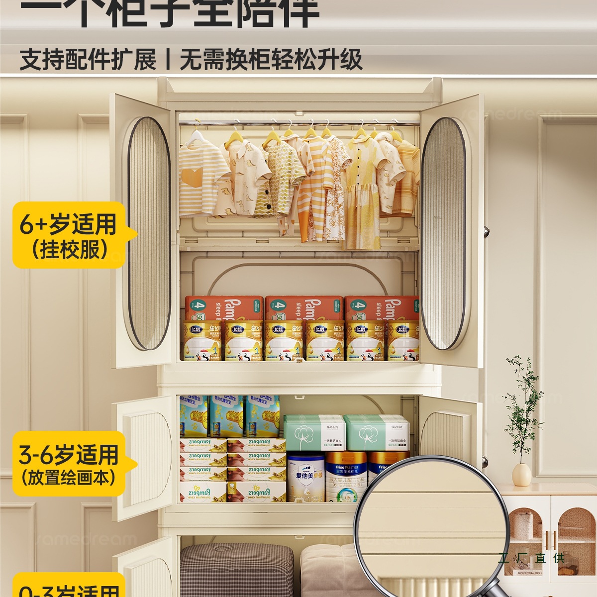 Children's Wardrobe Home Bedroom Installation-Free Folding Simple Wardrobe Formaldehyde-Free Baby Wardrobe Storage Cabinet Feeding Table