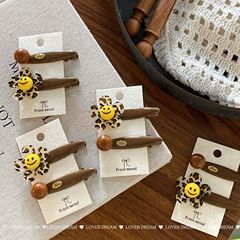 韩国新款美拉德咖色豹纹花朵鸭嘴夹发夹 时尚可爱刘海夹儿童发饰