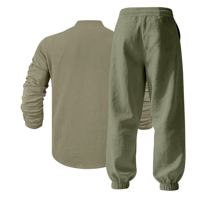 Completo uomo camicia henry e pantaloni in lino casual_voghion.com