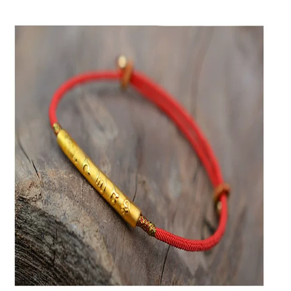 Six-character mantra bracelet 999 silver gold-plated red rope Chinese knot woven hand rope ladies a generation of hair