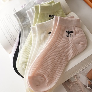 [Xinke Lijian] Summer Thin Medium and Short Socks Women's Bow Summer Mesh Breathable Socks Hollow Summer