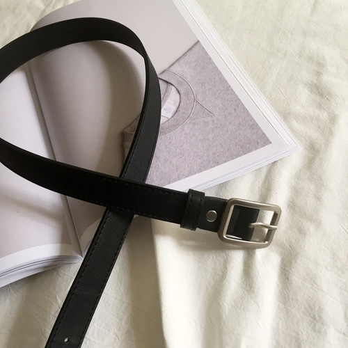 Korean style versatile belt for women, simple student pin buckle trouser belt, ins style rectangular silver buckle retro belt for women, trendy