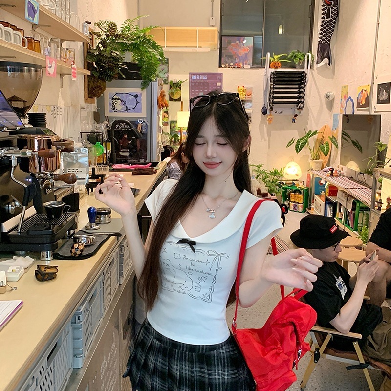 綿の趣味のアニメのプリントの子供の襟の半袖のtシャツの女性の夏の新型は年齢を減らして明らかに痩せています。|undefined