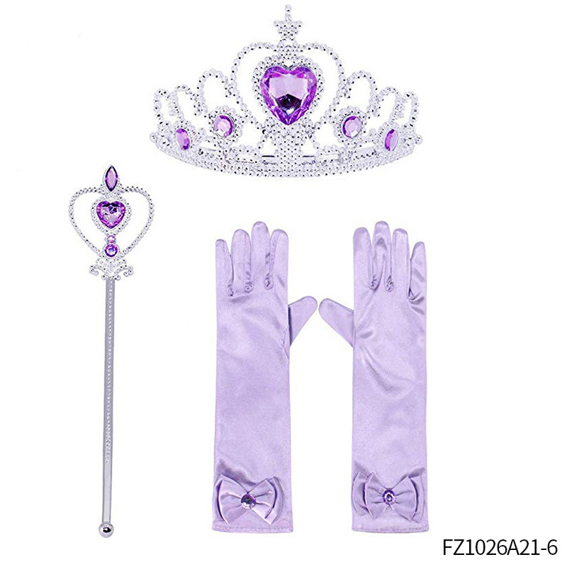 Princesa Aisha vestido de cabello de la princesa de nieve vestido de la princesa de nieve corona varita mágica anillo pendientes set de seis piezas