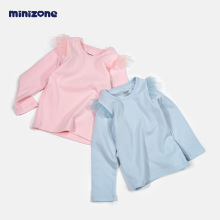 minizone女童春装上衣服儿童长袖衫T恤衫女孩圆领衫中小童打底衫