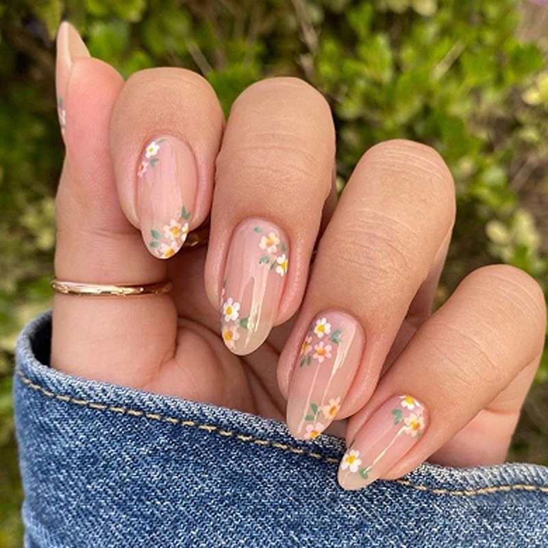 Flower Fake Nails, Simple Ins-Style Wearable Nail Pieces, Cross-Border Foreign Trade, Spring and Summer Almond Nails, Fake Nails Flower Fake Nails, Simple Ins-Style Wearable Nail Pieces, Cross-Border Foreign Trade, Spring and Summer Almond Nails, Fake Nails