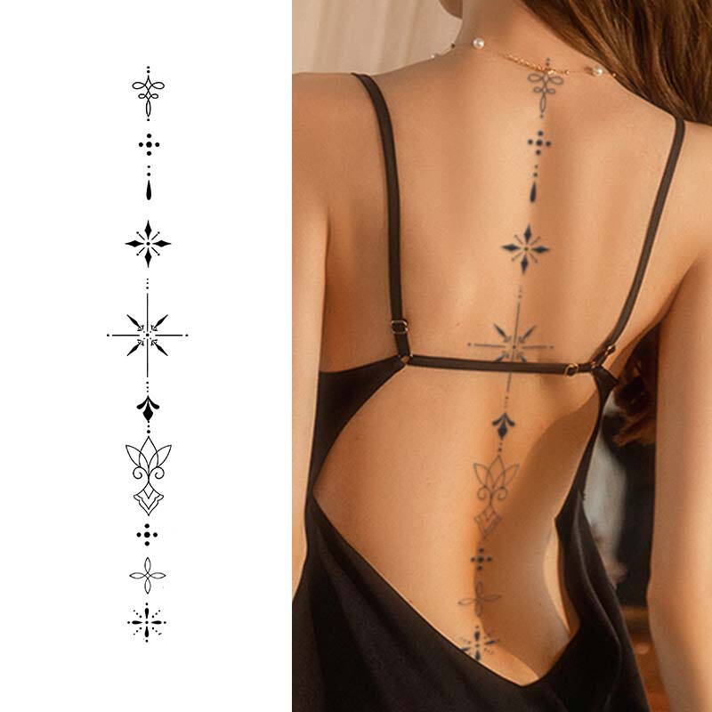 Cross-Border Retro Exquisite Spine Long Strip Tattoo Stickers with Geometric Shapes to Easily Create Niche Artistic Temporary Tattoos~