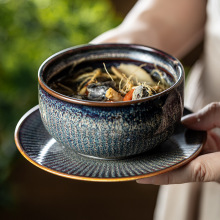 日式釉下彩陶瓷蒸盅家用炖汤蒸蛋燕窝辅食药膳隔水陶瓷炖汤盅批发