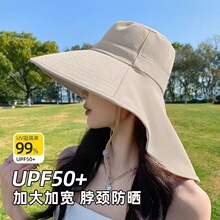 夏季户外防晒太阳帽带马尾孔帽子女韩版时尚大檐显脸小披肩渔夫帽