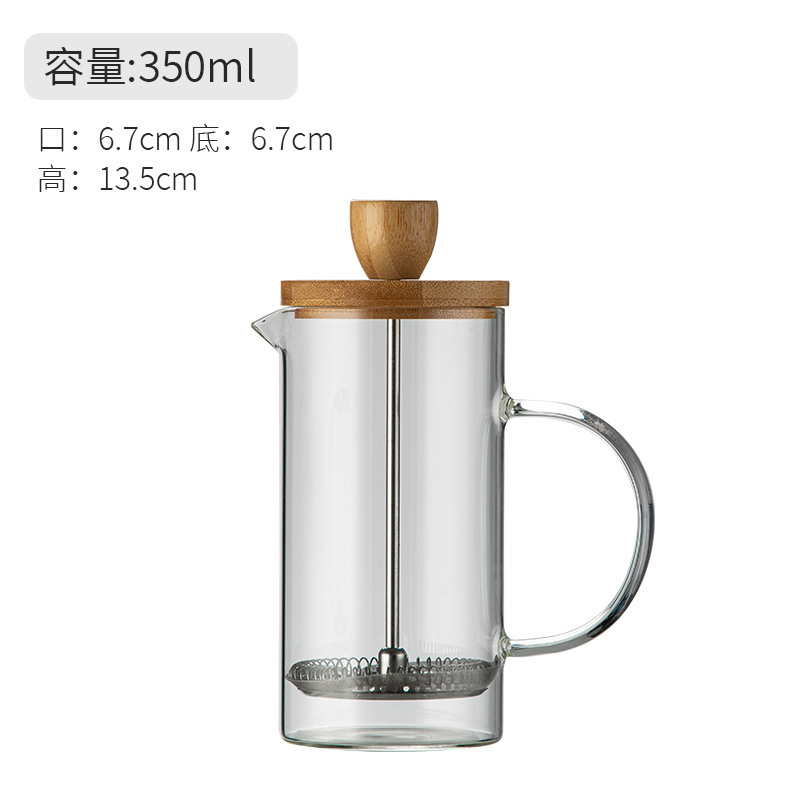Cafetera de preparación, olla de filtro de perforación manual, taza de filtro de café de espuma de leche de vidrio, tapa de acero inoxidable, olla de presión al por mayor
