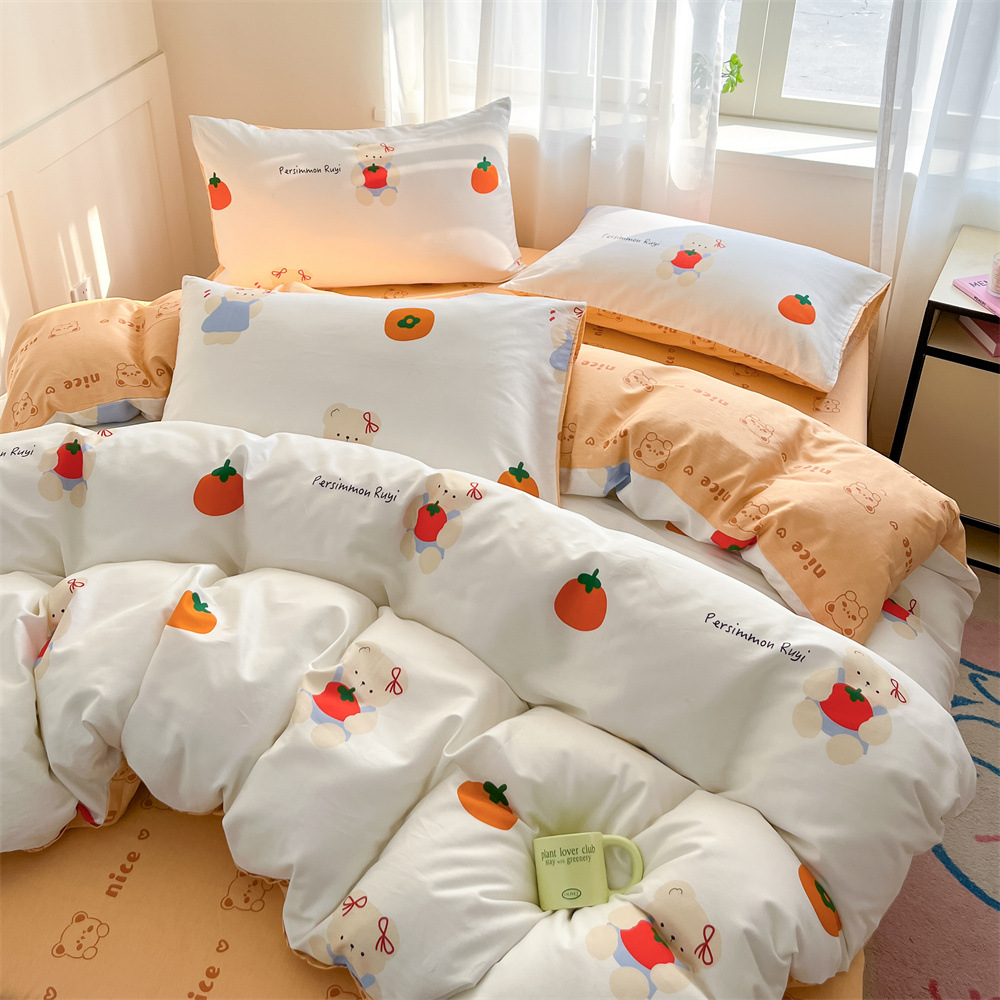 Algodón fresco no estático cuatro piezas de alta densidad ins viento dormitorio de estudiantes de dibujos animados cubierta de colcha de algodón A alto soporte de tres piezas