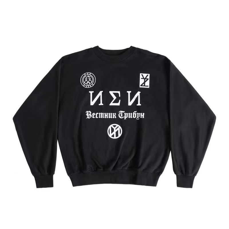 Kanye Shanghai Concert Peripheral Loose Shoulder No. 1 Printed Integrated Cut Crew Neck Sweater_viptrois.com
